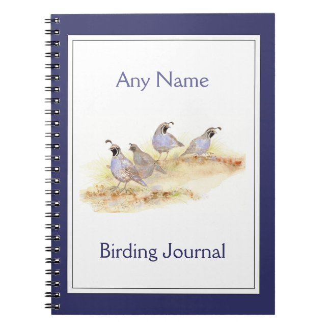 Custom Birding Journal Watercolor California Quail (Front)