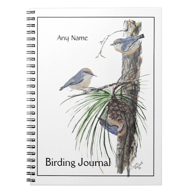 Custom Birding Journal Watercolor Pygmy Nuthatches (Front)