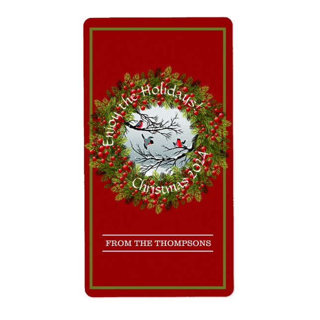 Custom Birds In Snow Pine Needles Red Berries (Front)