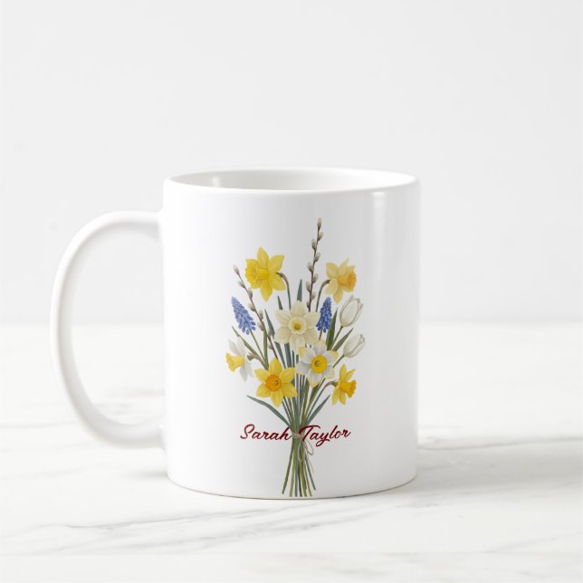 Custom Birth Flower Daffodil Personalised Mug (Left)