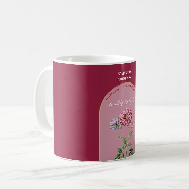 Custom Birth Flower Month November Chrysanthemum Coffee Mug (Front Left)