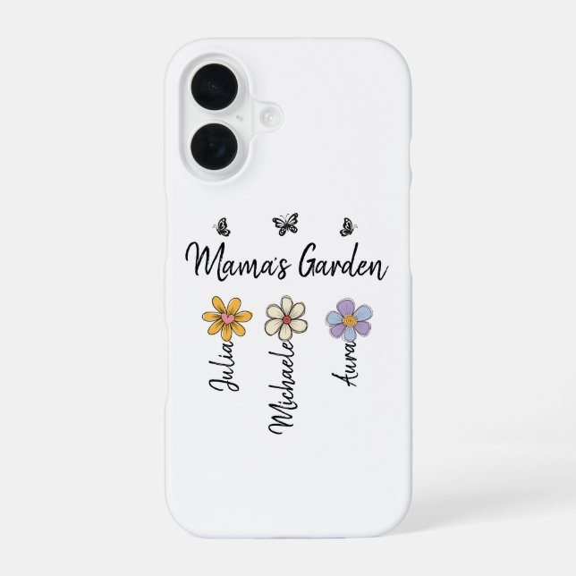 Custom Birth Flower Mug Names, Mama's Garden Gift iPhone 16 Case (Back)