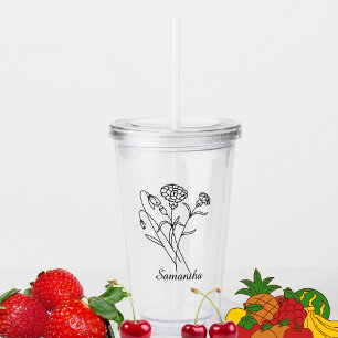 Custom Birth flower With Name Proposal ,Birthday Acrylic Tumbler