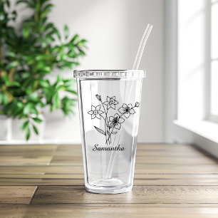 Custom Birth flower With Name Proposal ,Birthday  Acrylic Tumbler