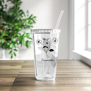 Custom Birth flower With Name Proposal ,Birthday  Acrylic Tumbler