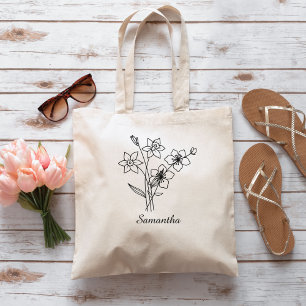 Custom Birth flower With Name Proposal ,Birthday Tote Bag