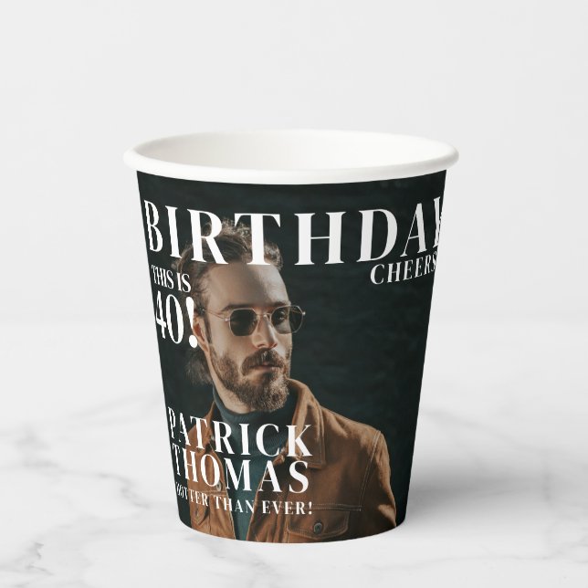 Custom Birthday 40th Party Magazine Cover Cheers Paper Cups (Front)