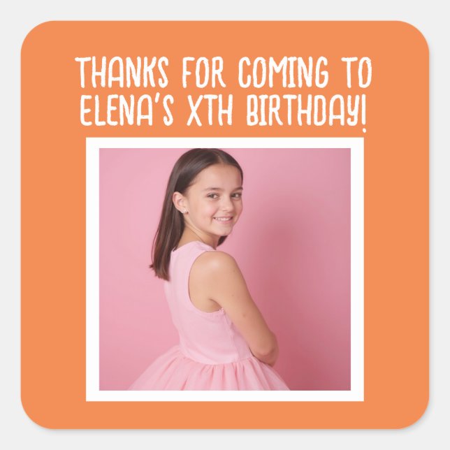 Custom Birthday Add Photo Name Any Age Thank You Square Sticker (Front)