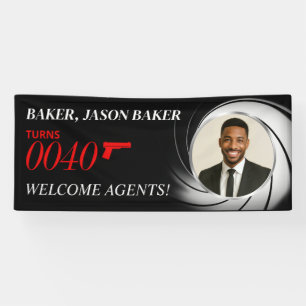 Custom Birthday Agent Photo Banner, Tuxedo Party Banner
