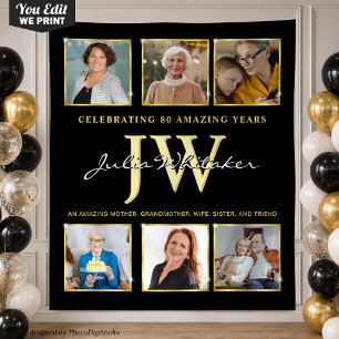Custom Birthday Backdrop, Photo & Elegant Initials Tapestry