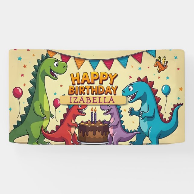 Custom Birthday Banner dinosaur for Kids Party (Horizontal)