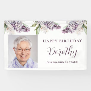 Custom Birthday Banner Photo 60th Purple Floral