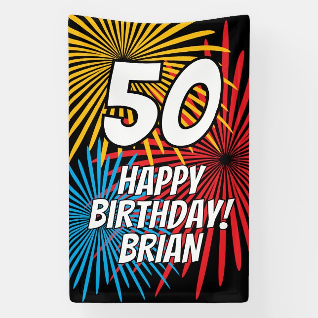 Custom Birthday banner with fireworks display (Vertical)