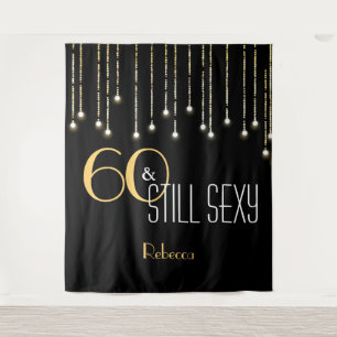 Custom Birthday Black Gold Photo Booth Backdrop Tapestry