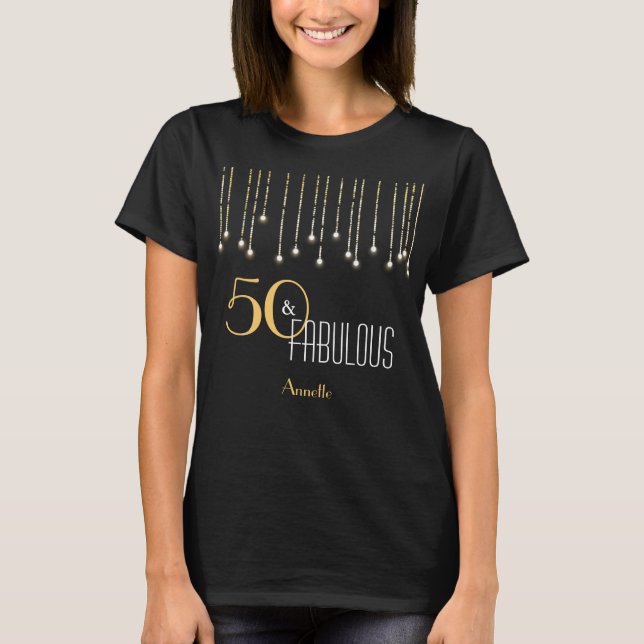 Custom Birthday Black Gold String Lights T-Shirt (Front)
