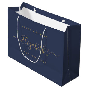 Custom  Birthday Blue and Gold Large Gift Bag