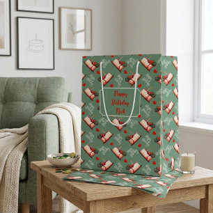 Custom Birthday Cake & Hearts Green Personalised  Medium Gift Bag