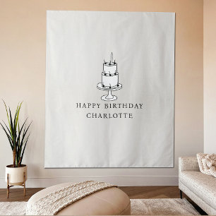 Custom Birthday Cake Name Flag Fabric Banner Tapestry