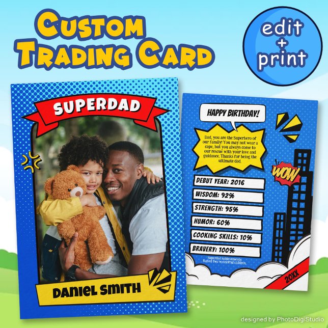 Custom Birthday Card Comic Superdad Trading Card (Custom Birthday Card Comic Super Dad Trading Card)
