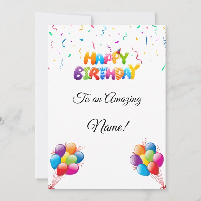 Custom Birthday Card with Balloons & Confetti (Front)