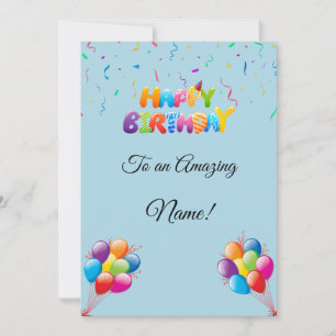 Custom Birthday Card with Balloons & Confetti