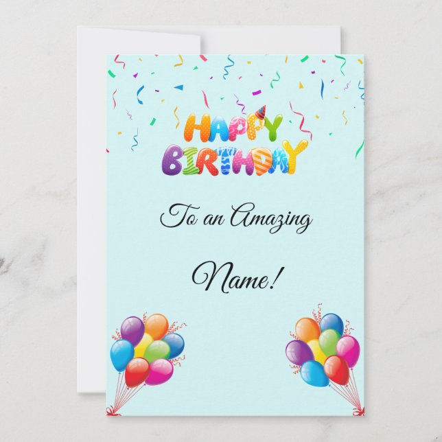 Custom Birthday Card with Balloons & Confetti (Front)