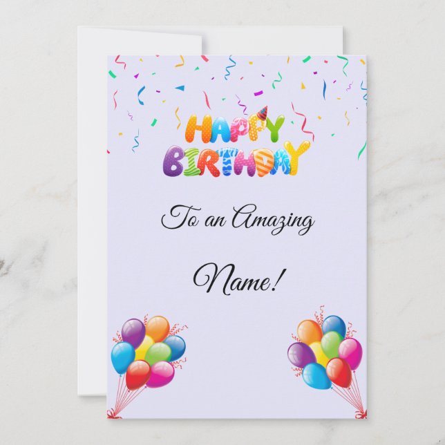 Custom Birthday Card with Balloons & Confetti (Front)