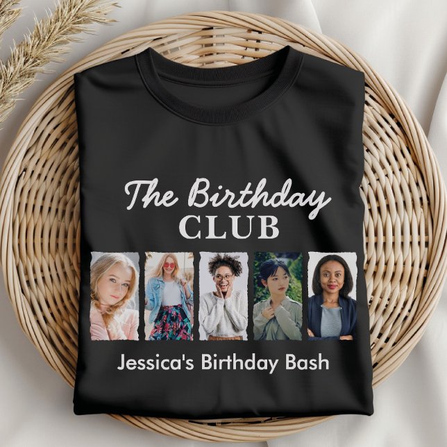 Custom Birthday Club with 5 Photos and Name T-Shirt (Creator Uploaded)