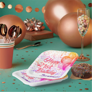 Custom Birthday Colorful Confetti with Balloons Paper Plate