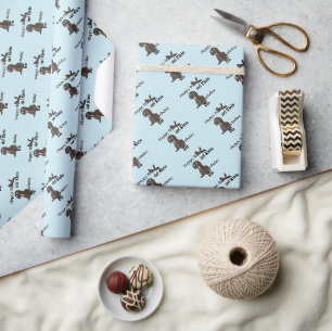 Custom birthday cute grey seal blue wrapping paper