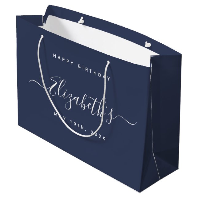 Custom  Birthday Dark Blue Large Gift Bag (Back Angled)