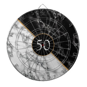 Custom Birthday Dart Board Gift Black White Marble