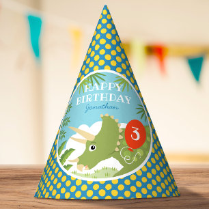 Custom Birthday Dinosaur Triceratops Any Age Blue Party Hat