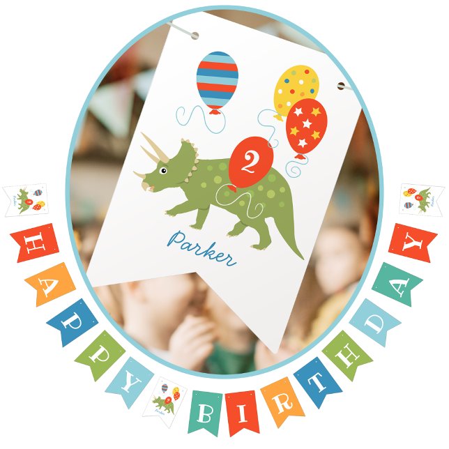 Custom Birthday Dinosaur Triceratops Any Age Bunting (Creator Uploaded)