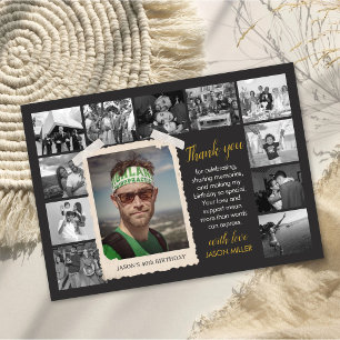 Custom Birthday Favour Card, Retro Photo Collage  Thank You Card