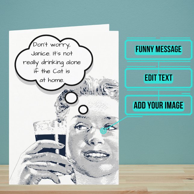 Custom Birthday Funny Card: Drinking Alone Card (Looking for the perfect funny card with a retro twist?)