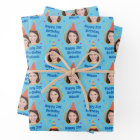 Custom Birthday Gift Wrapping Paper Party Hat Blue