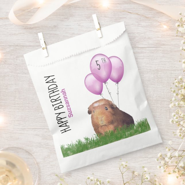 Custom Birthday Guinea Pig Purple Balloons Favour  Bags (Clipped)