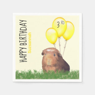 Custom Birthday Guinea Pig Yellow Balloons Napkin