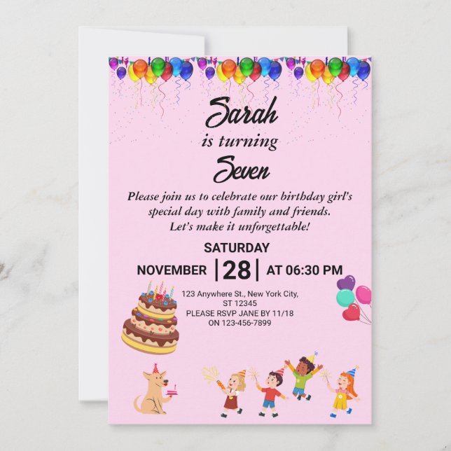 Custom Birthday Invitation with Colourful Design (Front)