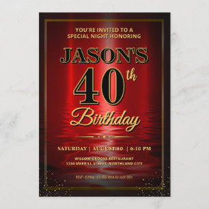 Custom Birthday Invite, Elegant Red Black Gold  In Invitation