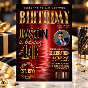 Custom Birthday Invite, Elegant Red Black Gold In Invitation