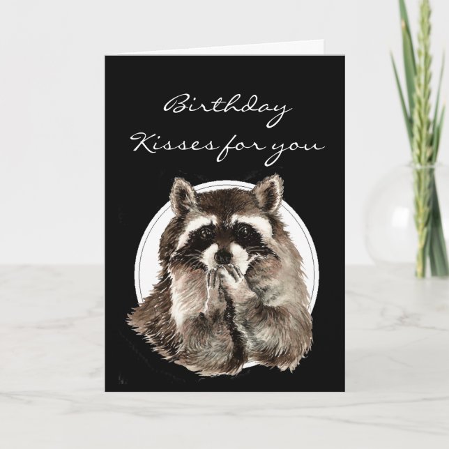 Custom Birthday Kisses for Friend Cute Racoon Card (Front)