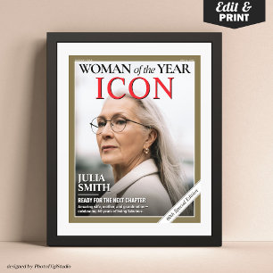 Custom Birthday Magazine Cover, Woman Portrait Poster