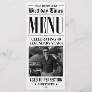 Custom Birthday Newspaper Menu, Birthday Dinner Menu