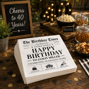 Custom Birthday Newspaper Napkins, Fun Birthday Napkin
