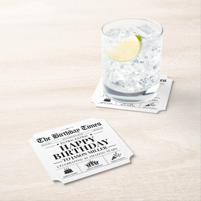 Custom Birthday Newspaper  Paper Coaster (Insitu)