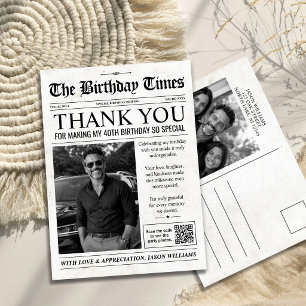 Custom Birthday Newspaper Thank You Card