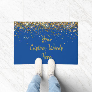 Custom Birthday Party Housewarming Home Blue Gold Doormat