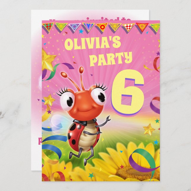 Custom Birthday Party invite girl 6yrs old (Front/Back)